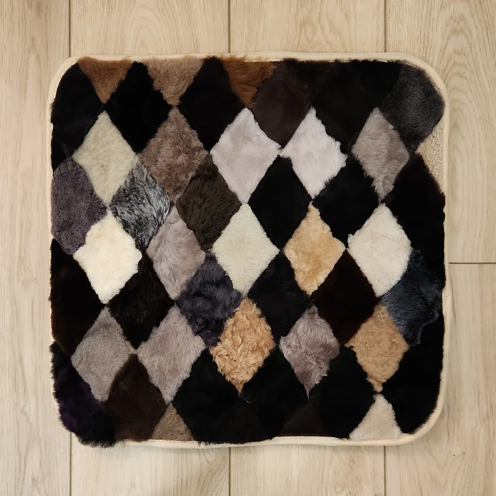 NWOT Real Wool Fur Shearling Diamond Pattern Fur Seat Cushion